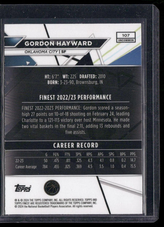2023-24 Finest #107 Gordon Hayward Purple Checkerboard Refractors #/99