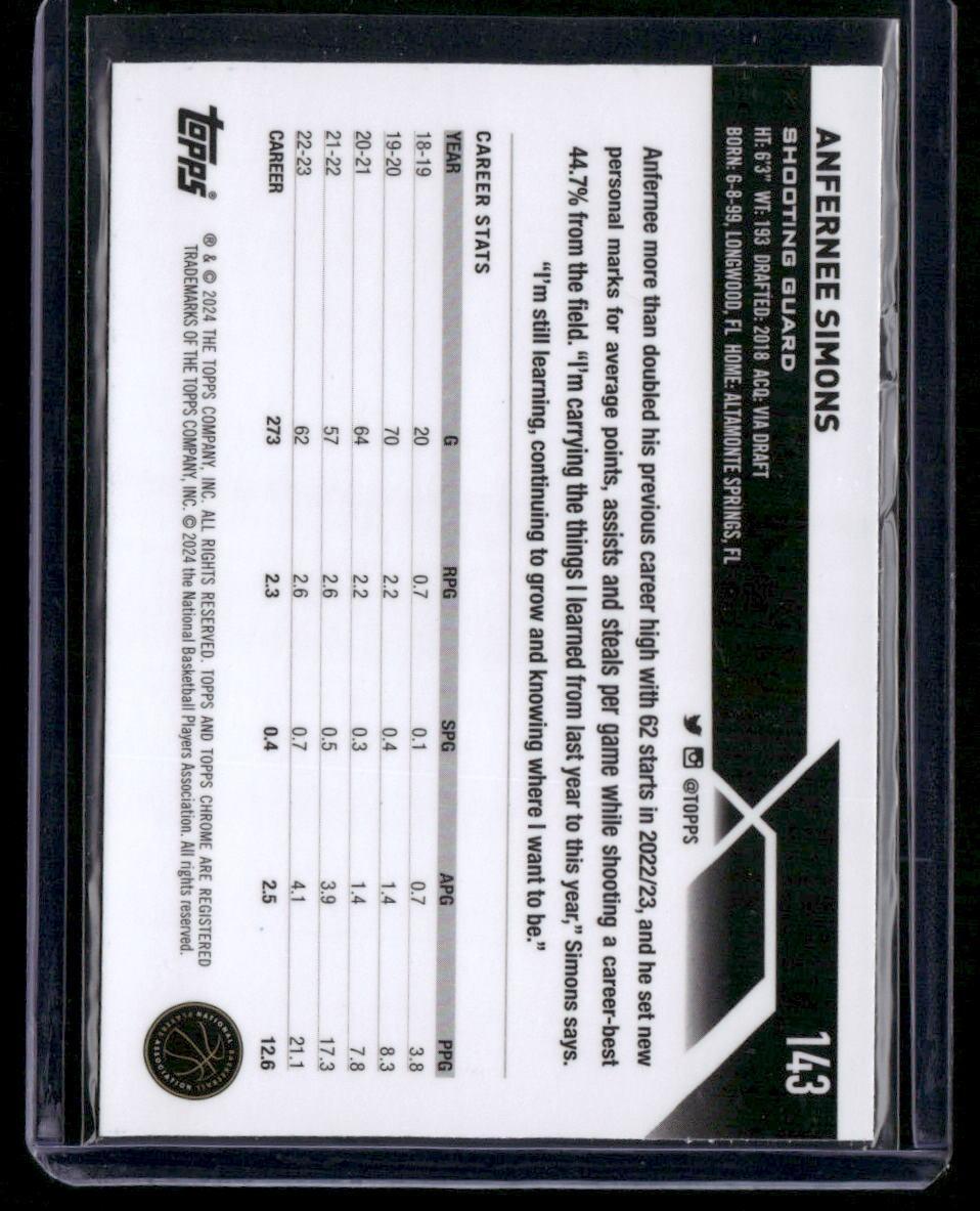2023-24 Topps Chrome #143 Anfernee Simons