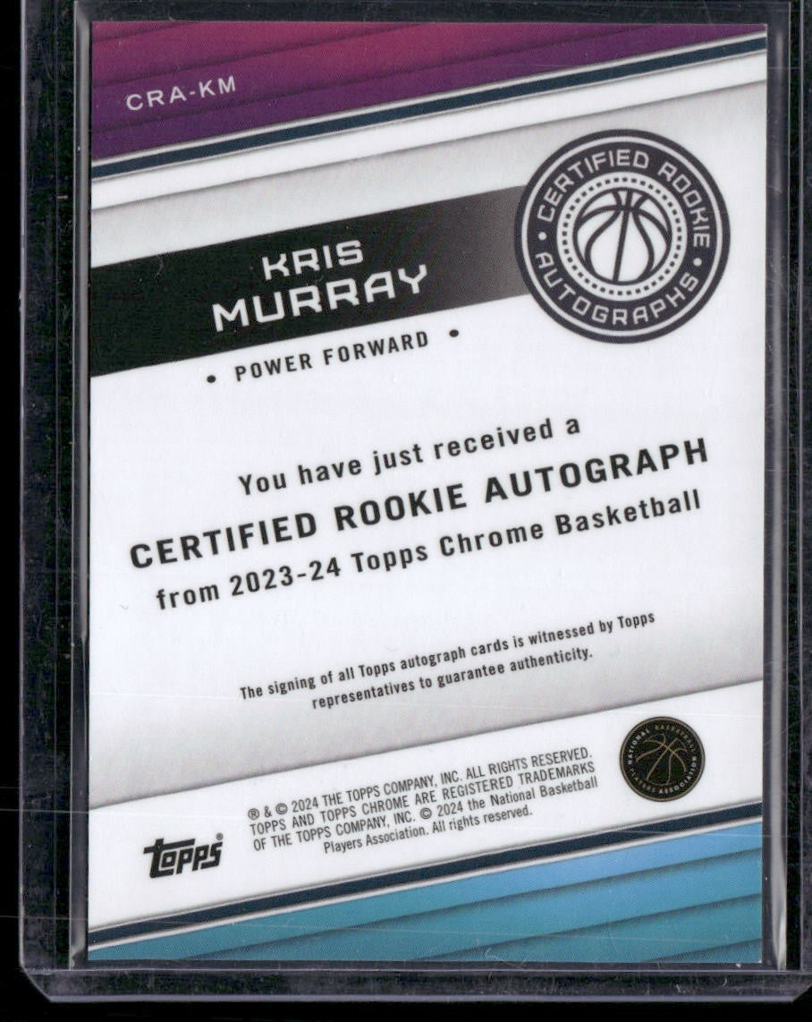 2023-24 Topps Chrome Sapphire Kris Murray Certified Rookie Auto Orange /25
