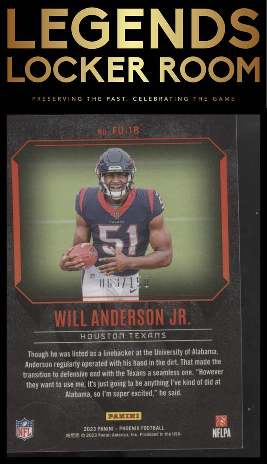 2023 Panini Phoenix #FU-18 Will Anderson Jr. Fired Up Lava #/150
