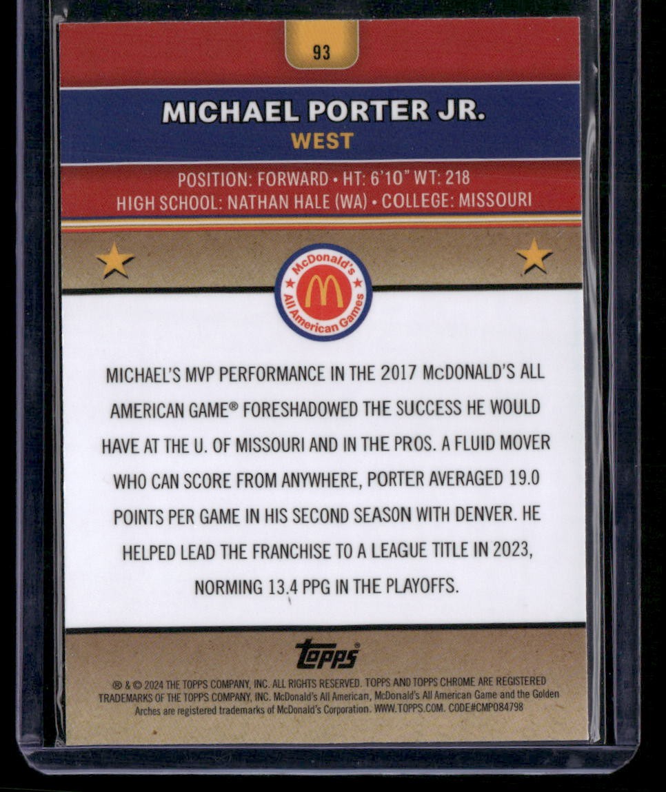 2024 Topps Chrome McDonald's All-American #93 Michael Porter Jr.