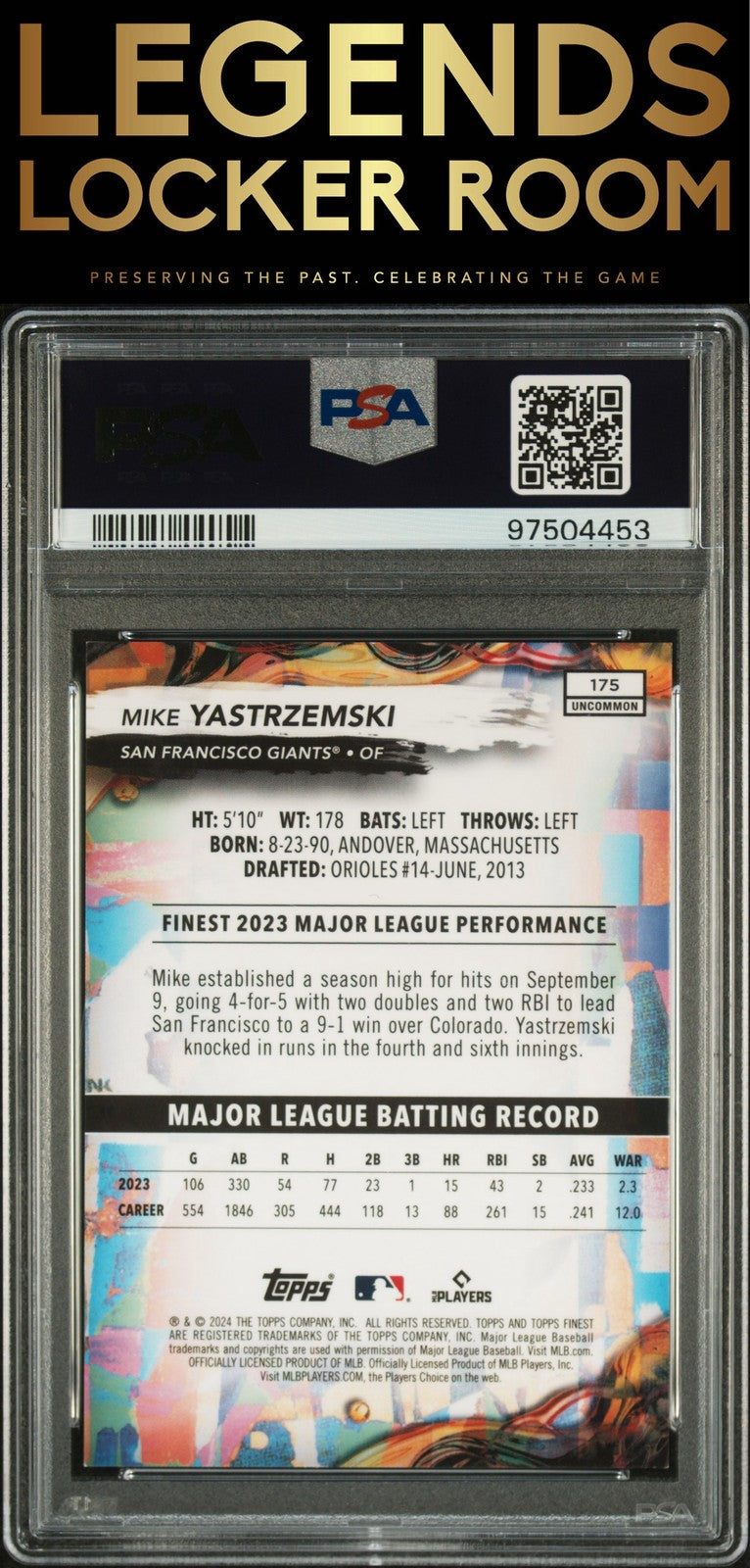 2024 Topps Finest #175 Mike Yastrzemski Blue Checkerboard Ref PSA 9
