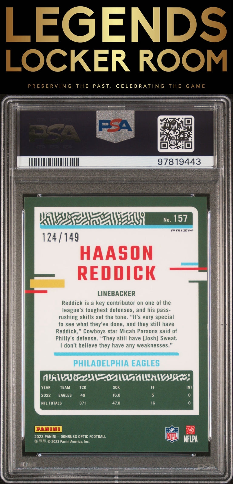 2023 Panini Donruss Optic #157 Haason Reddick Flex PSA 9