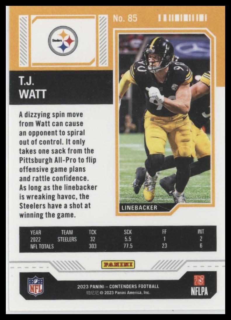 2023 Panini Contenders #85 T.J. Watt Season Ticket Retail