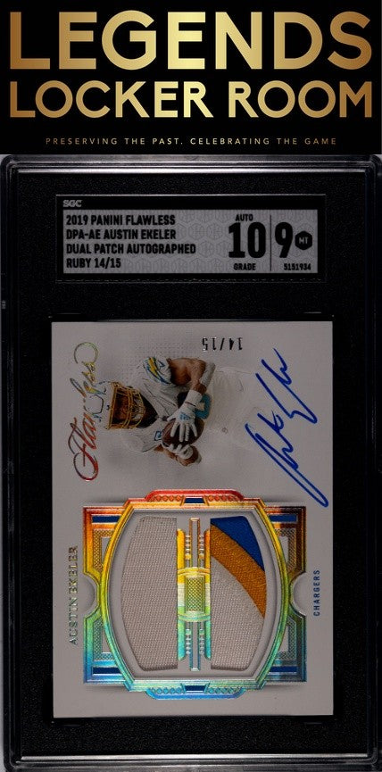 2019 Panini Flawless #DPA-AE Austin Ekeler Dual Patch Auto. Ruby SGC 9