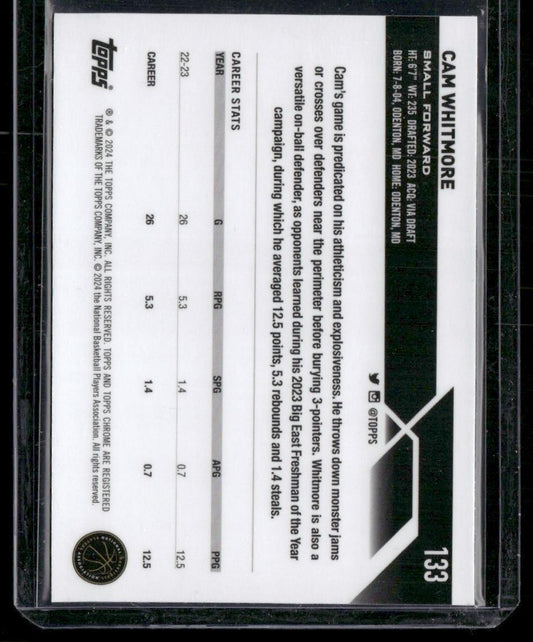 2023-24 Topps Chrome Sapphire #133 Cam Whitmore