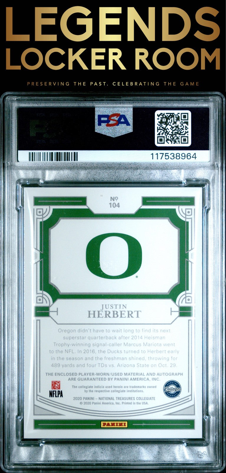 2020 Panini National Treasures Collegiate #104 Justin Herbert /49 PSA 8