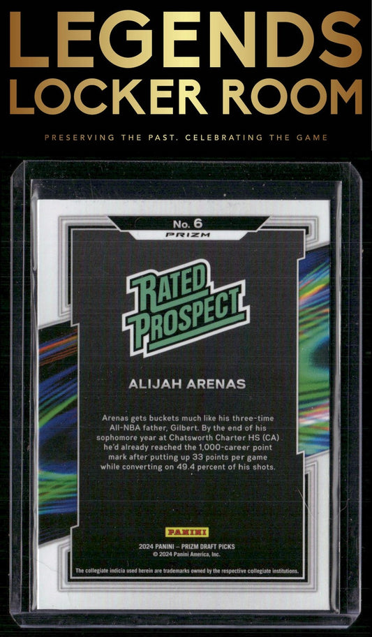 2024 Panini Prizm Draft Picks #6 Alijah Arenas Rated Prospect Prizms Hyper