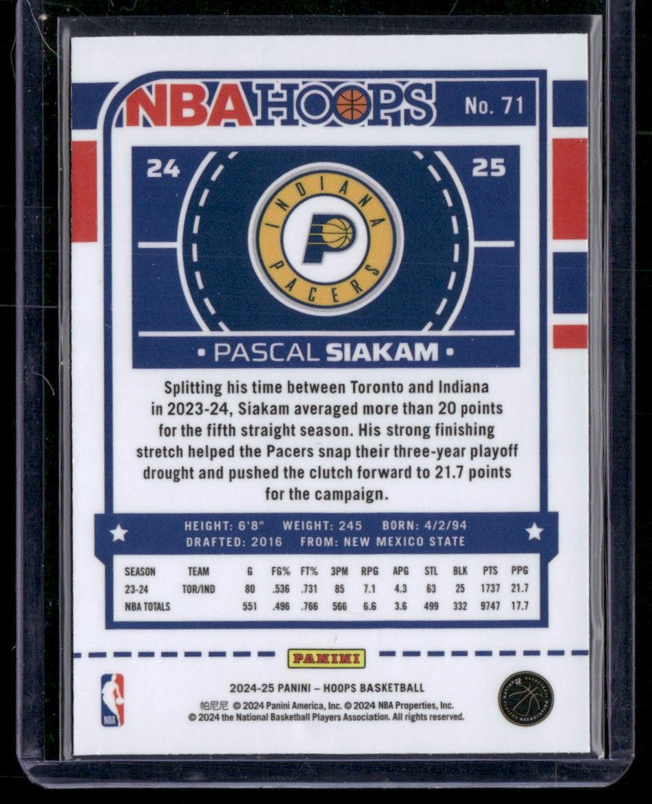 2024-25 Hoops #71 Pascal Siakam Premium Prizms Silver