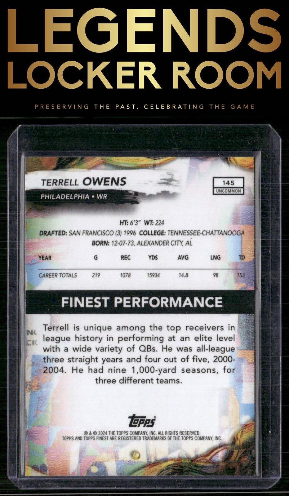 2024 Finest #145 Terrell Owens Sky Blue Refractor #/250
