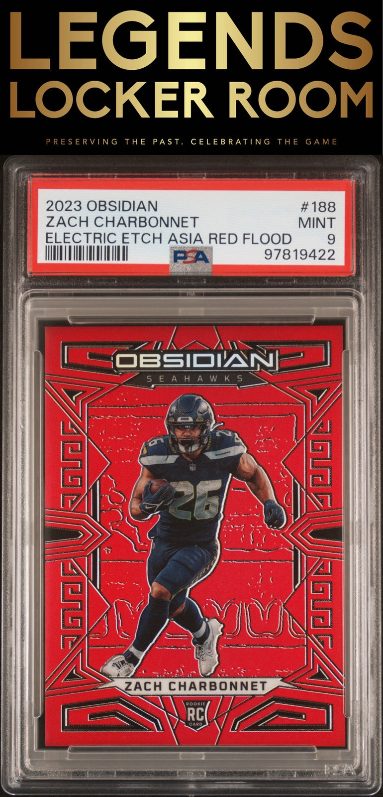 2023 Panini Obsidian #188 Zach Charbonnet Electric Etch Asia Red Flood PSA 9