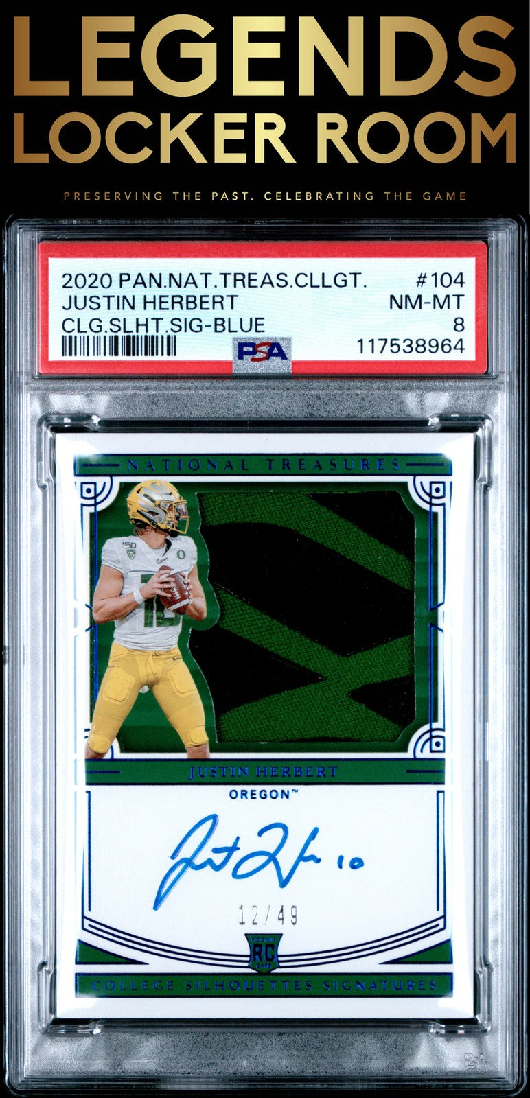2020 Panini National Treasures Collegiate #104 Justin Herbert /49 PSA 8