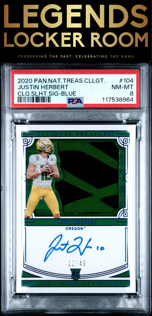 2020 Panini National Treasures Collegiate #104 Justin Herbert /49 PSA 8