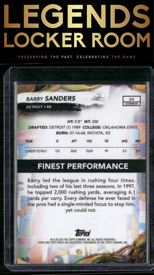 2024 Finest #24 Barry Sanders Purple Checkerboard Refractor #/150