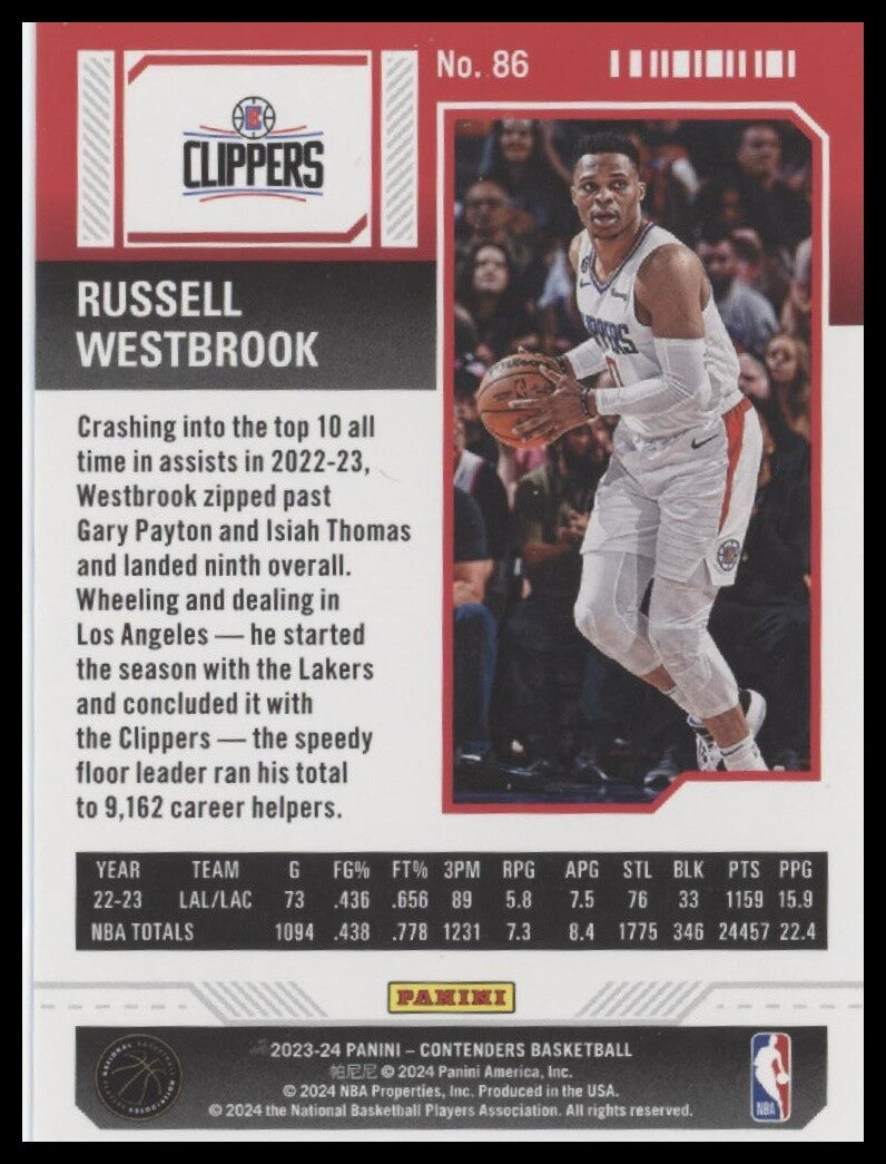 2023-24 Panini Contenders #86 Russell Westbrook Season Ticket Premium Edition