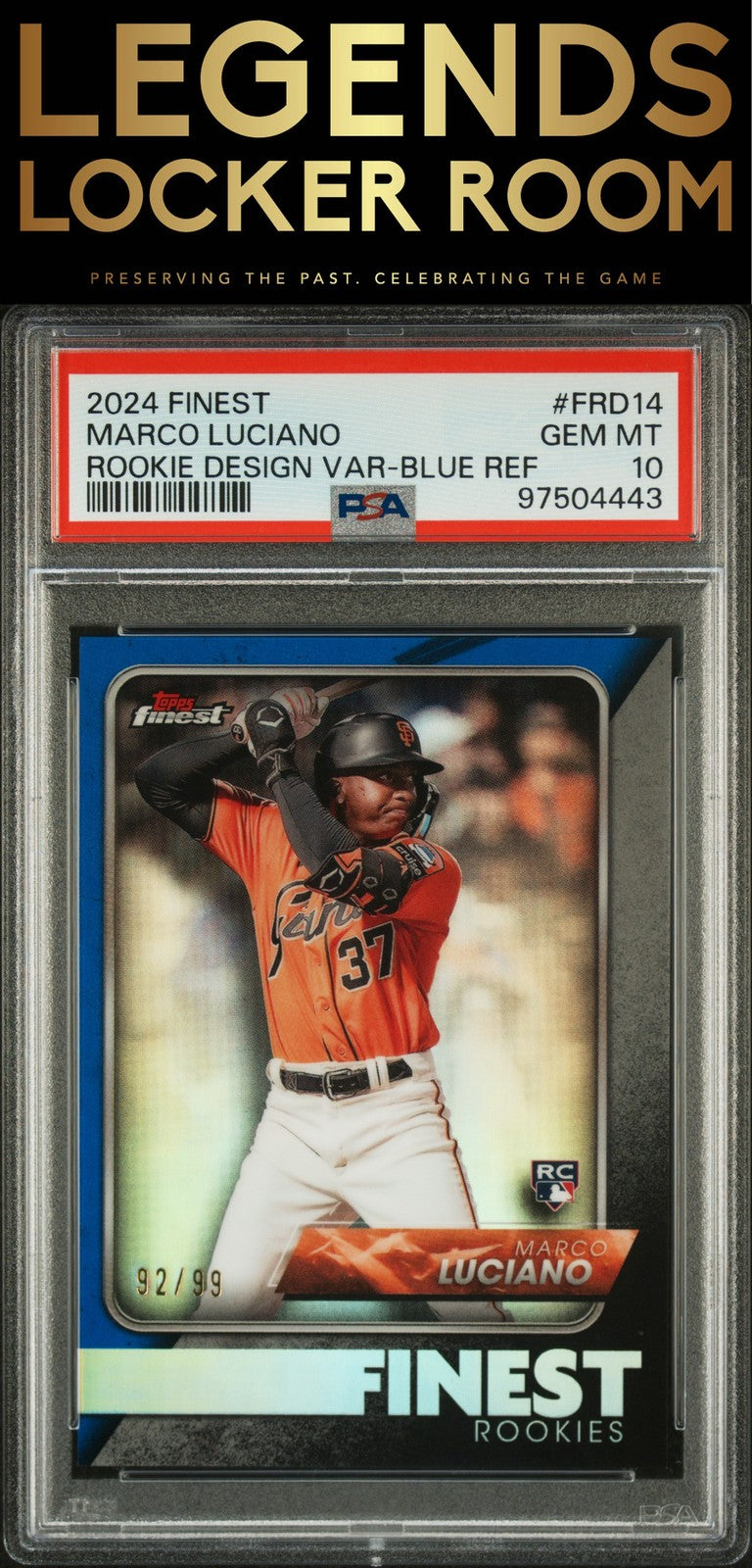2024 Topps Finest Rookie Design Variation Marco Luciano Blue Ref PSA 10