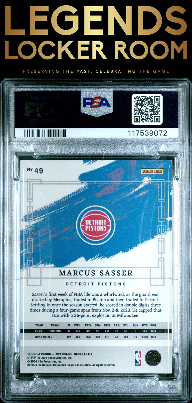 2023 Panini Impeccable #49 Marcus Sasser Green PSA 9
