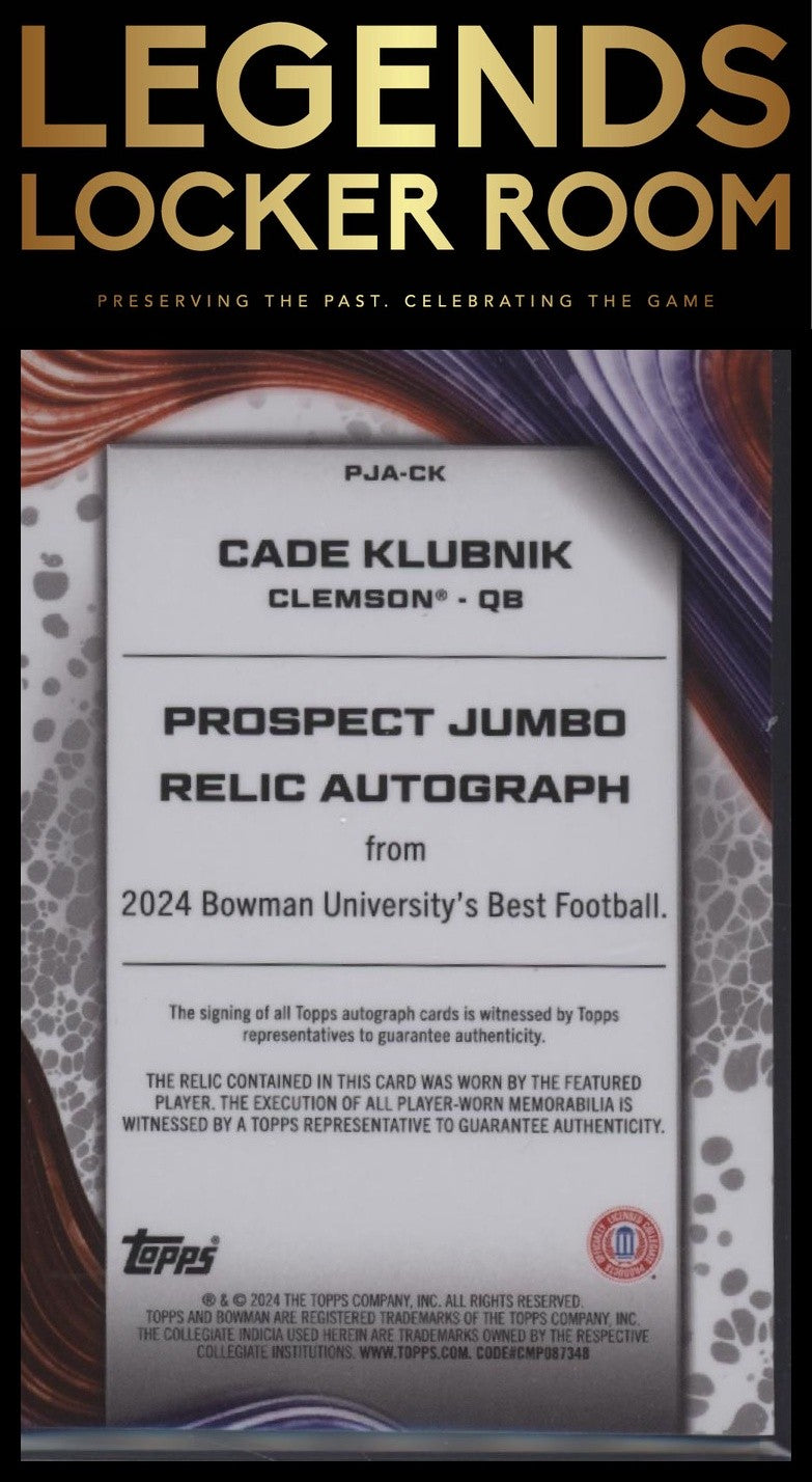 2024 Bowman University Best #PJA-CK Cade Klubnik Prospect Jumbo Relic Autographs