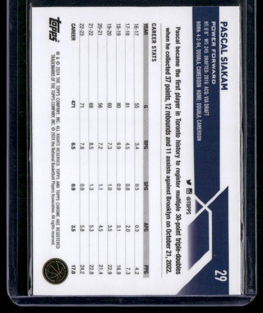 2023-24 Topps Chrome #29 Pascal Siakam