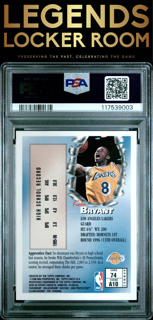 1996 Finest #74 Kobe Bryant W/Coating PSA 10