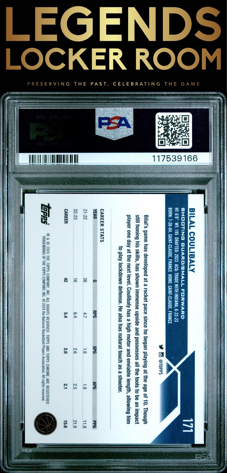 2023 Topps Chrome Sapphire Edition Bilal Coulibaly Orange 01/25 PSA 10