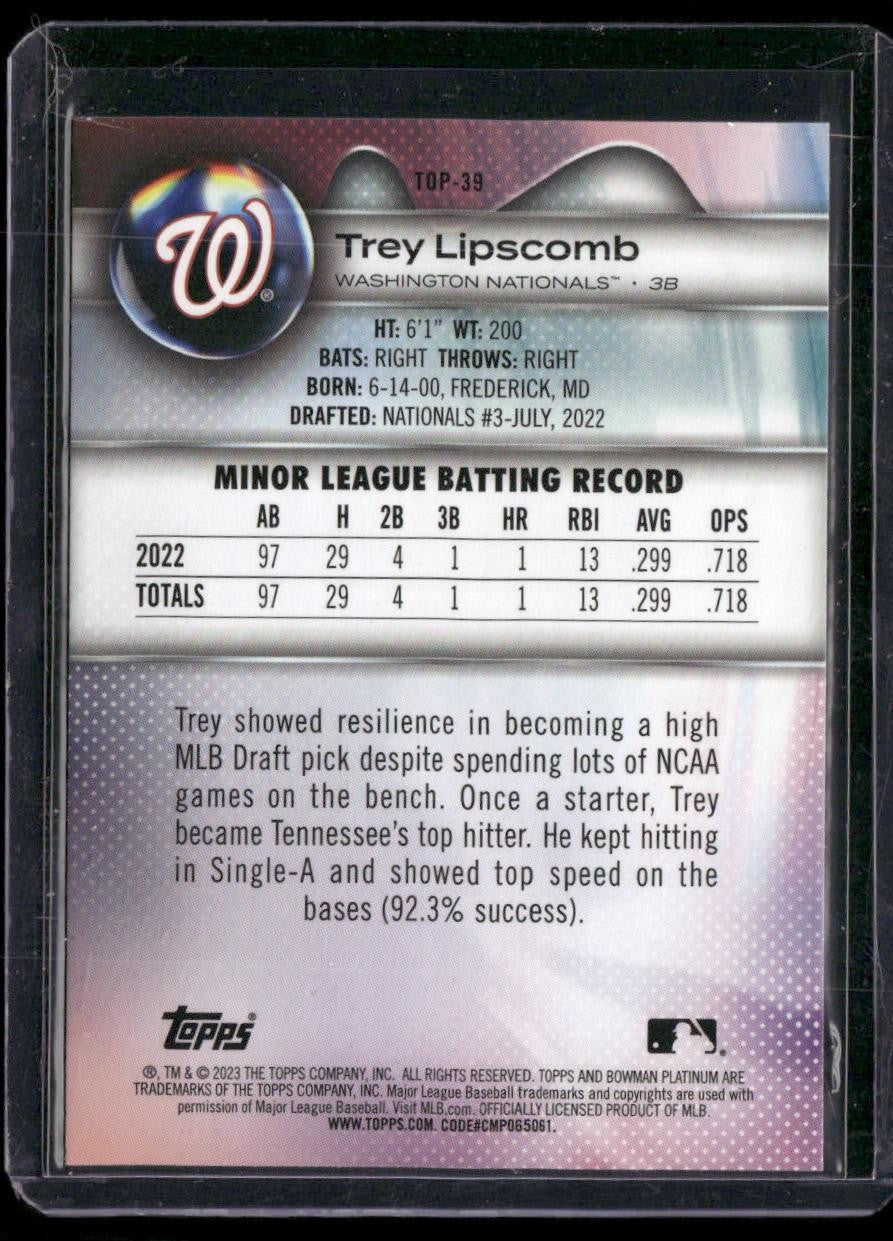 2023 Bowman Platinum #TOP-39 Trey Lipscomb Top Prospects