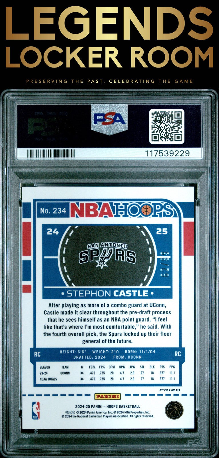2024 Panini NBA Hoops #234 Stephon Castle Premium Prizms Red /99 PSA 10