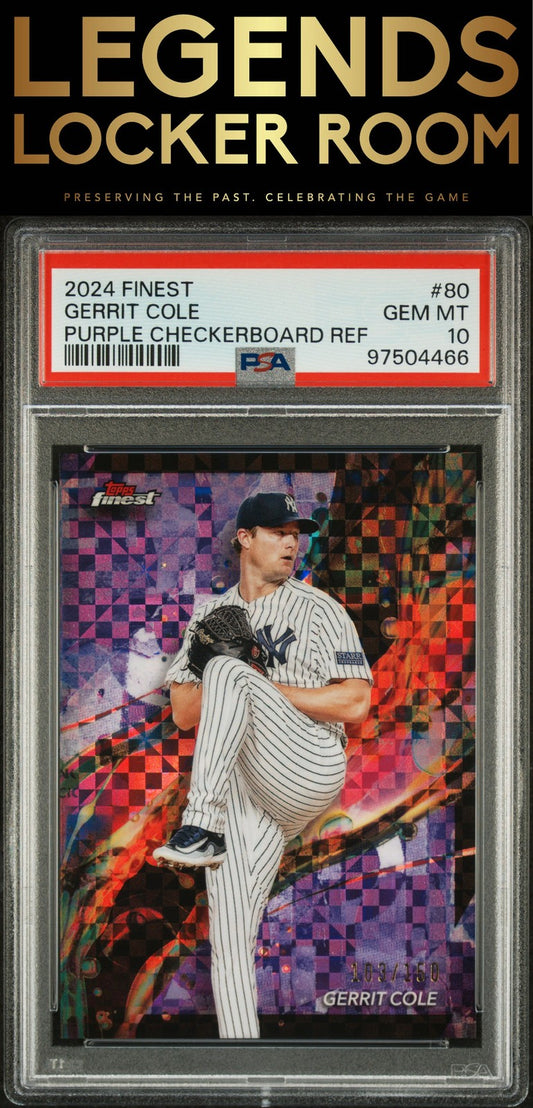 2024 Topps Finest #80 Gerrit Cole Purple Checkerboard Ref PSA 10