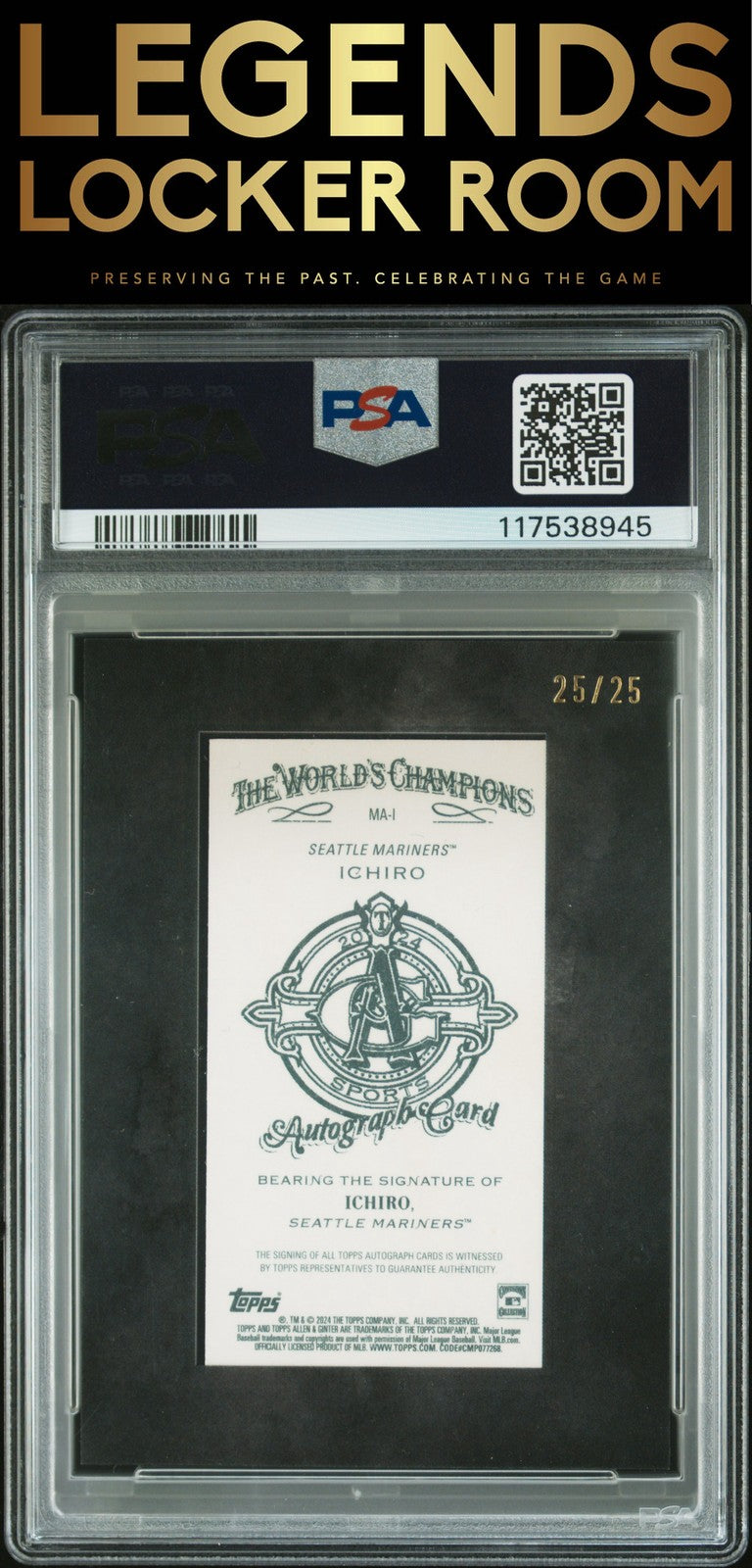 2024 Topps Allen & Ginter Mini Baseball Auto Ichiro Black Frame PSA 9