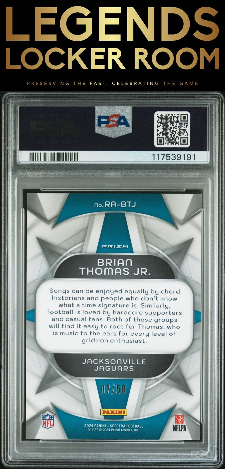2024 Panini Spectra Rookie Aura Brian Thomas Jr. Interstellar /50 PSA 10