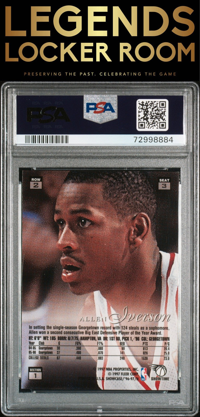 1996 Flair Showcase #3 Allen Iverson Row 2 PSA 9