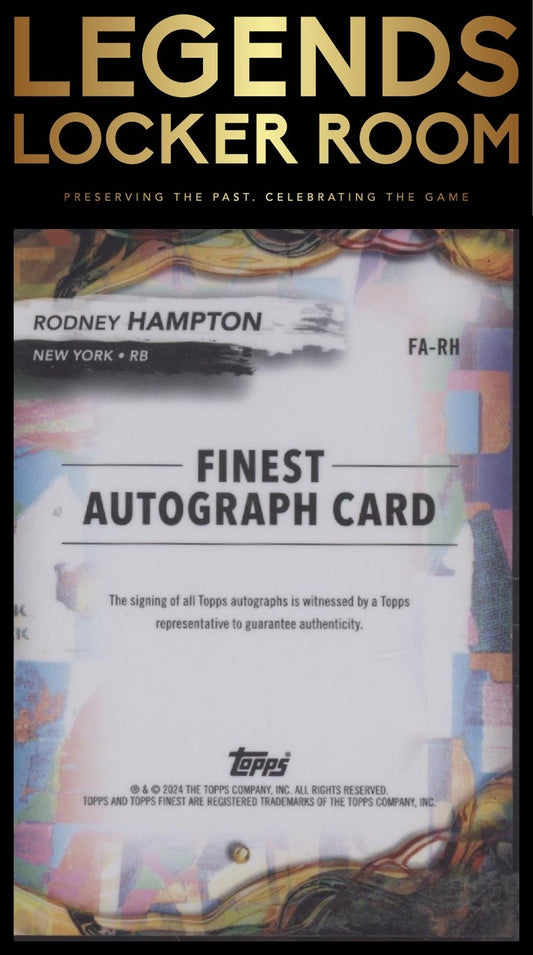 2024 Finest Rodney Hampton Finest Auto Blue Checkerboard Refractor /99