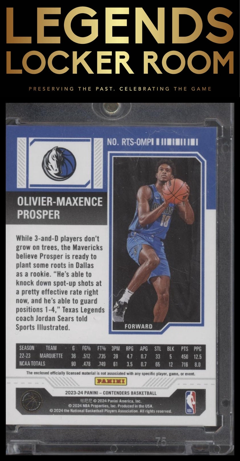 2023-24 Panini Contenders Olivier-Maxence Prosper RK Ticket Swatch
