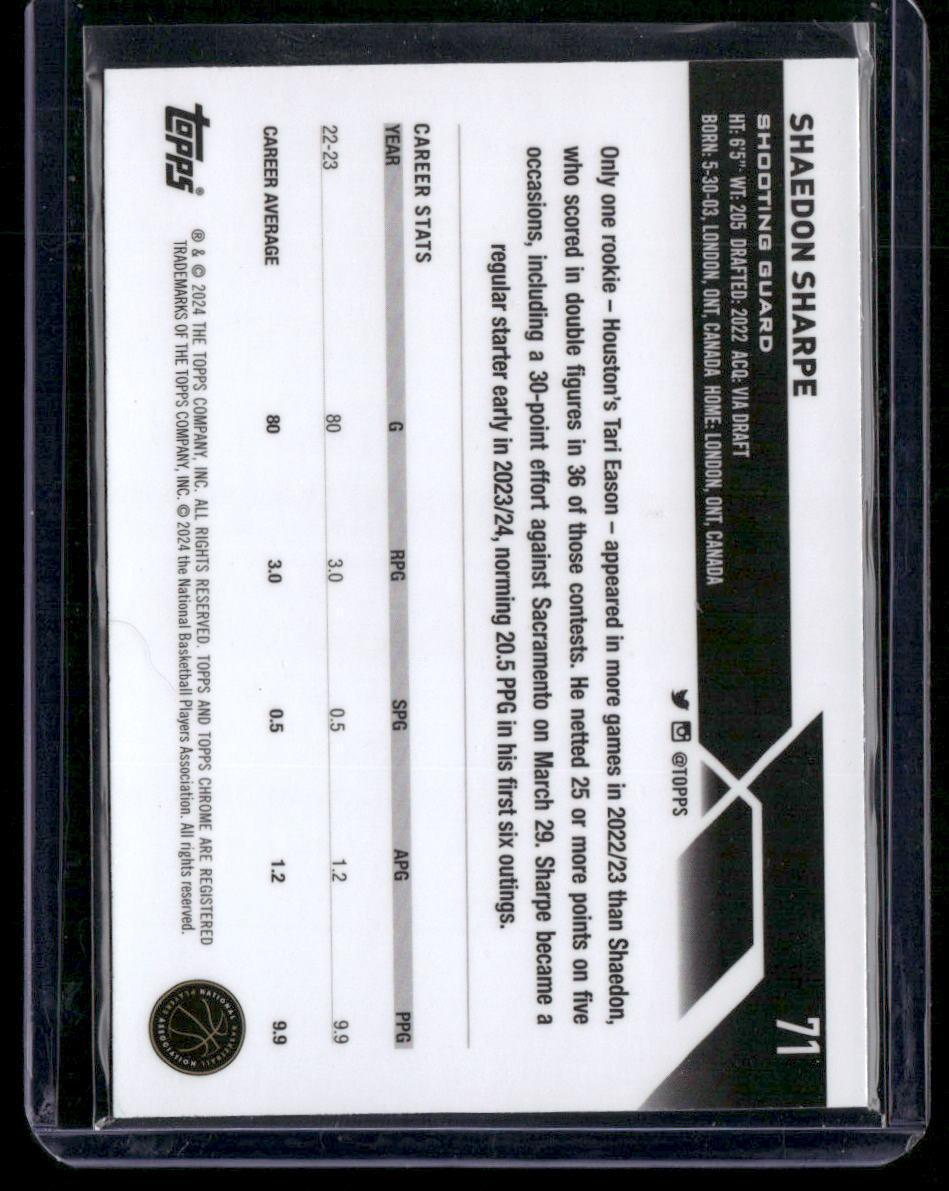 2023-24 Topps Chrome #71 Shaedon Sharpe