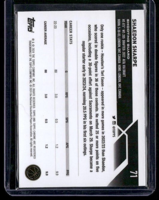 2023-24 Topps Chrome #71 Shaedon Sharpe