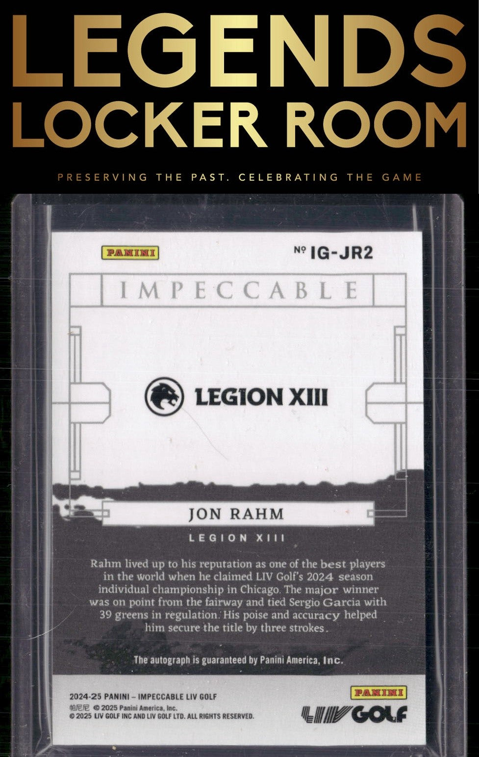 2024 Panini Impeccable LIV #IG-JR2 Jon Rahm Impeccable Greens Signatures #/39