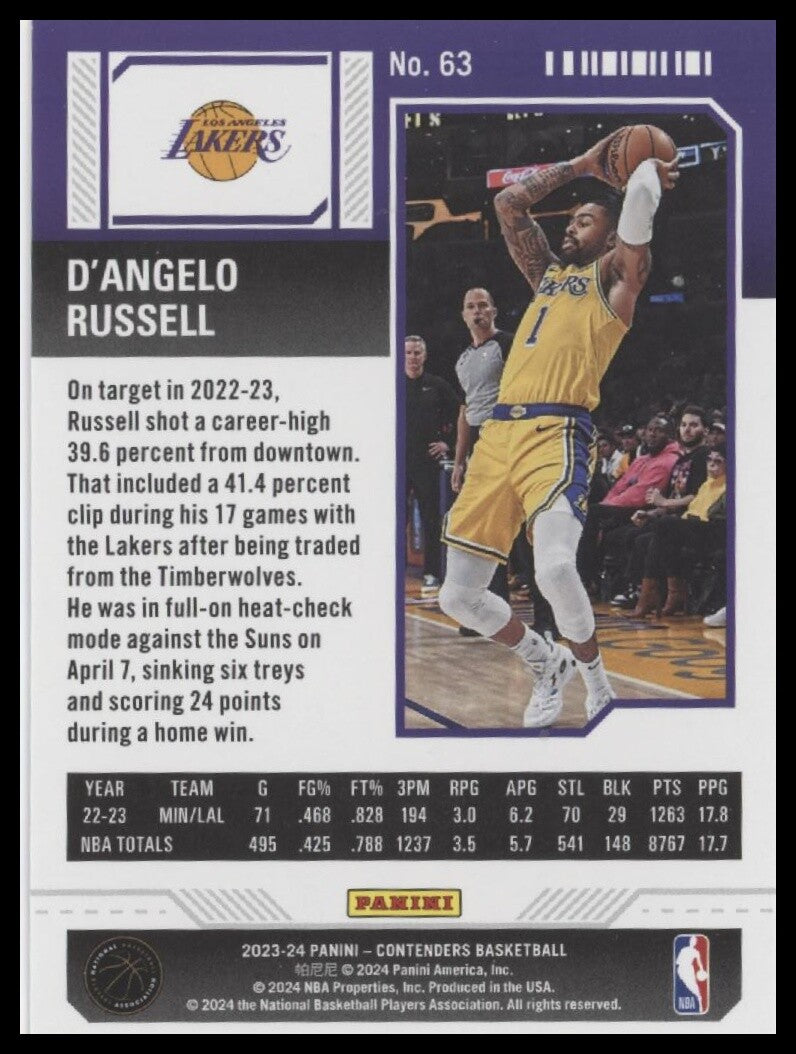 2023-24 Panini Contenders #63 D'Angelo Russell Season Ticket Premium Edition
