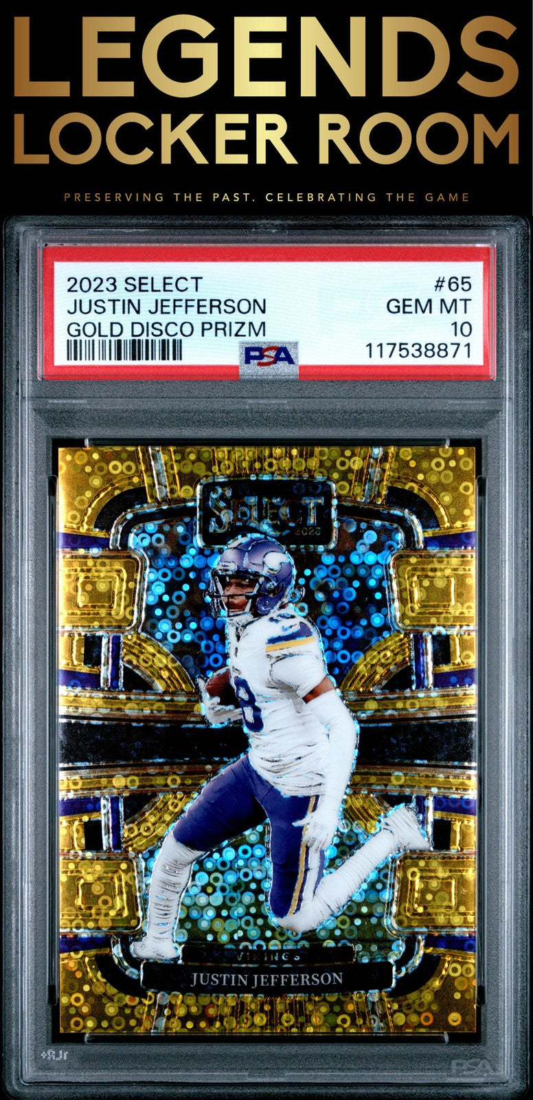 2023 Panini Select #65 Justin Jefferson Gold Disco /10 Prizm PSA 10