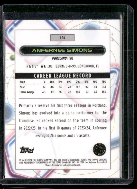 2023-24 Topps Chrome Cosmic #104 Anfernee Simons