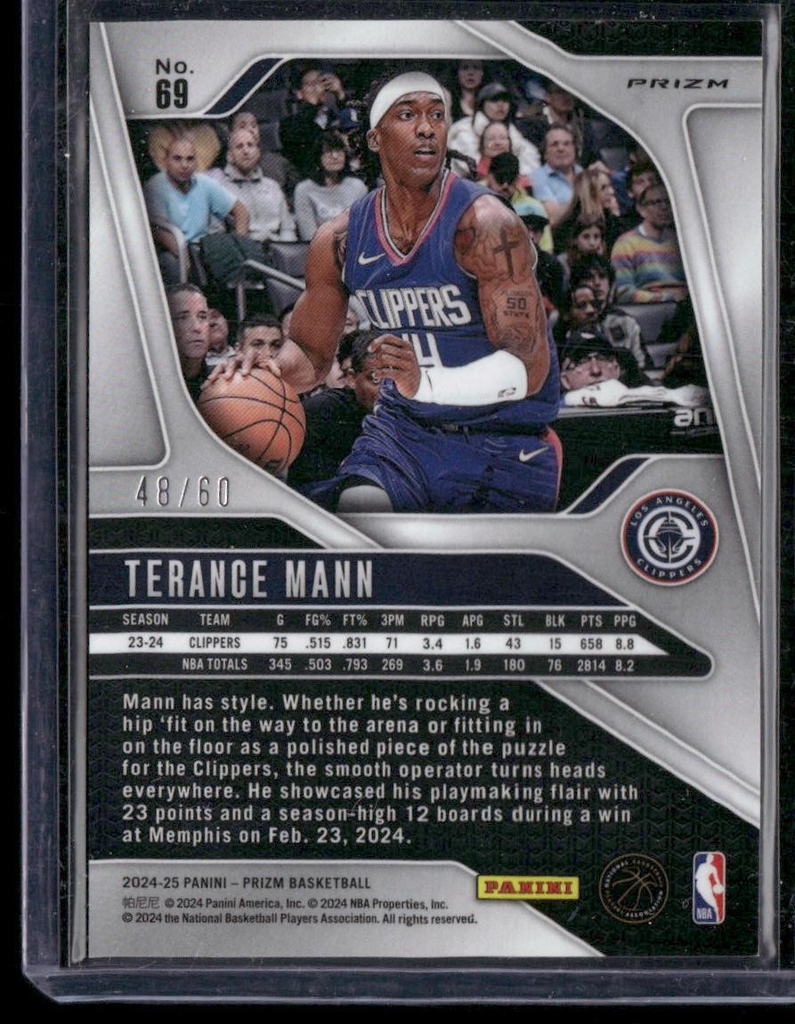 2024-25 Panini Prizm #69 Terance Mann Prizms Wave Orange #/60