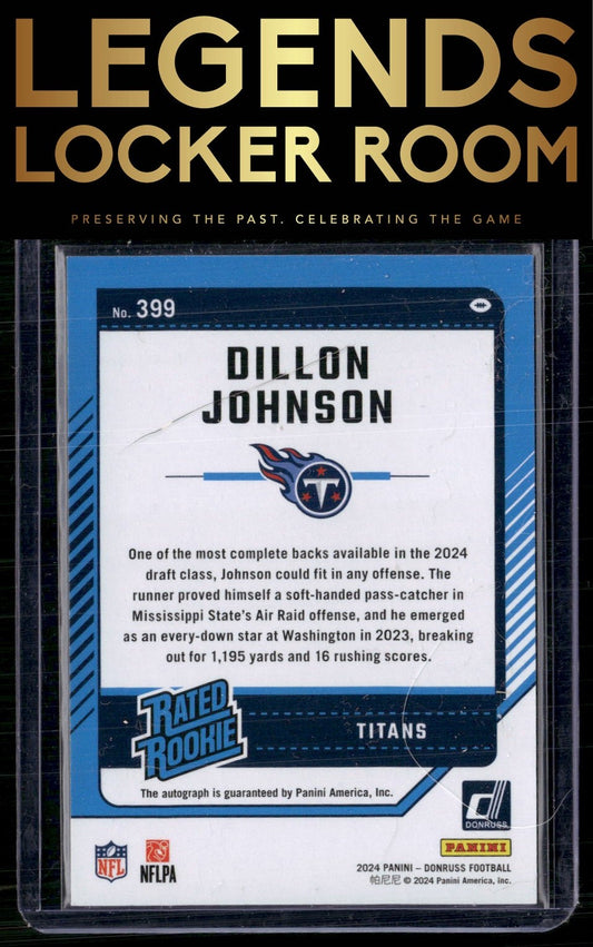 2024 Donruss #399 Dillon Johnson Rated Rookies Autographs
