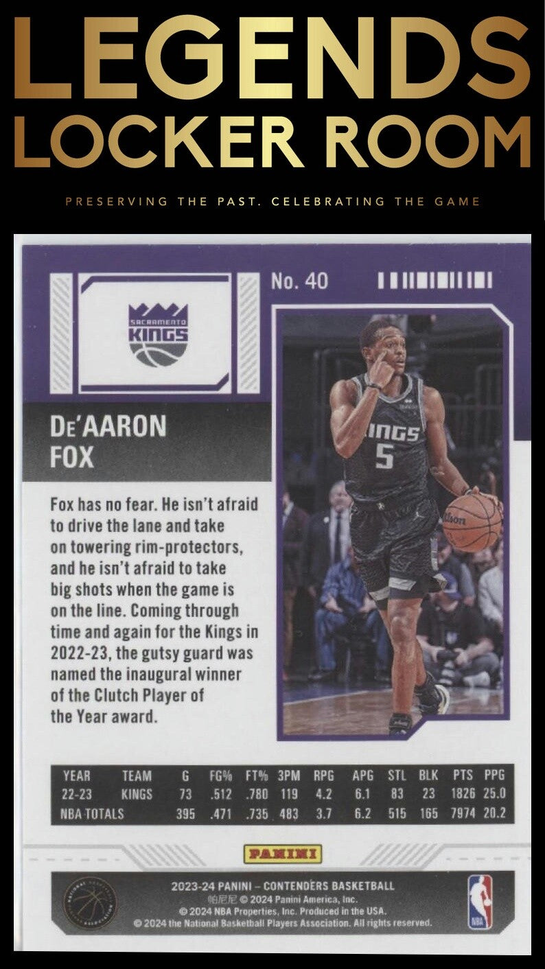 2023-24 Panini Contenders #40 De'Aaron Fox Season Ticket Retail