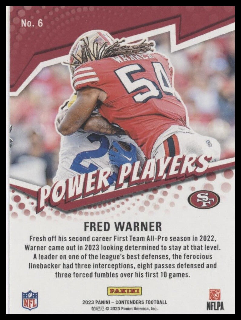 2023 Panini Contenders #6 Fred Warner Power Players