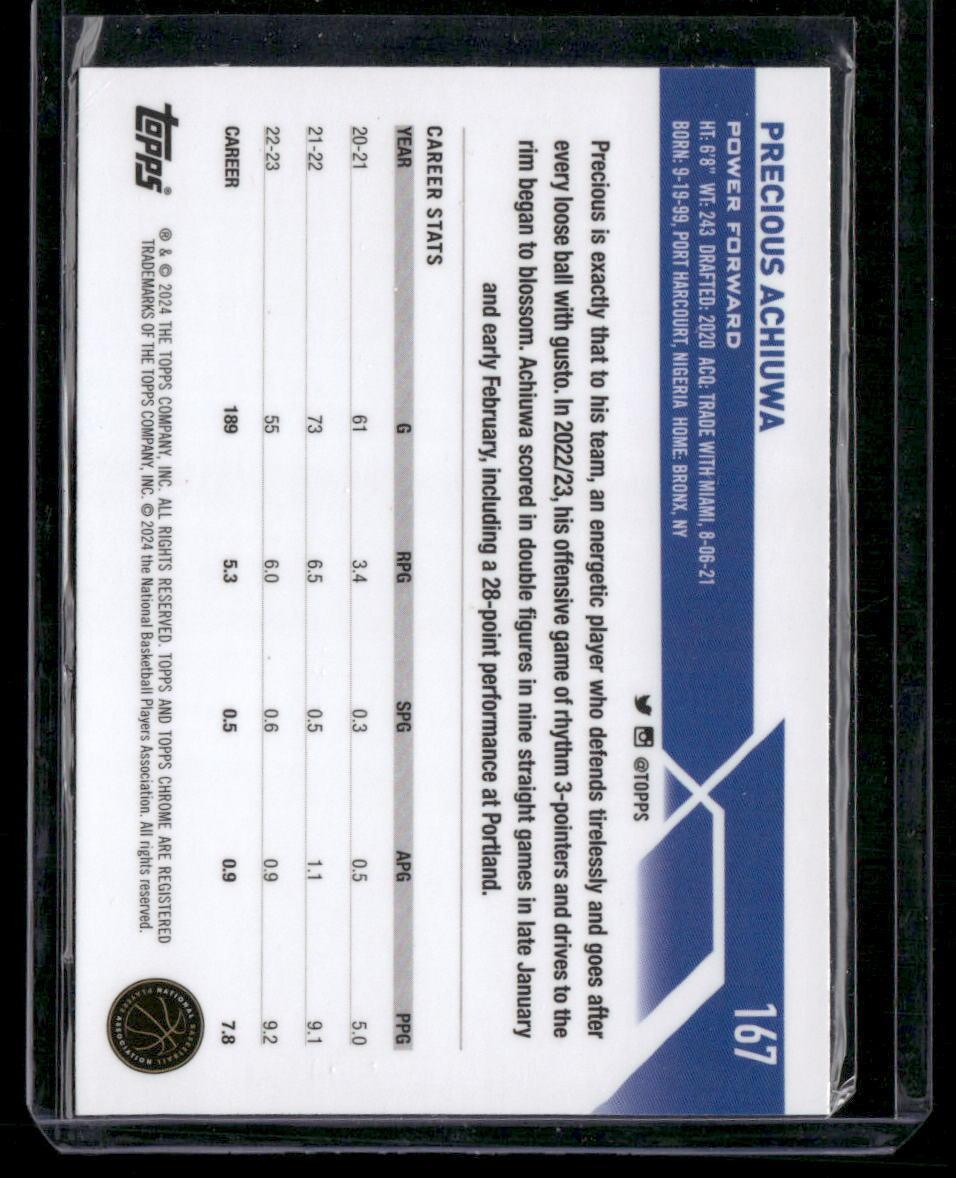 2023-24 Topps Chrome #167 Precious Achiuwa