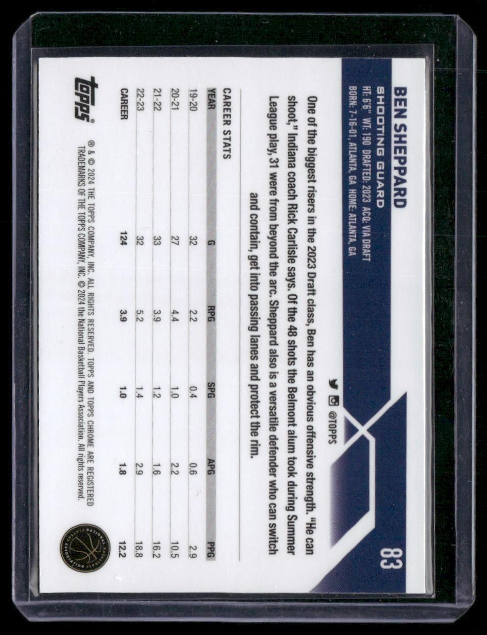 2023-24 Topps Chrome #83 Ben Sheppard Blue Basketball Refractors