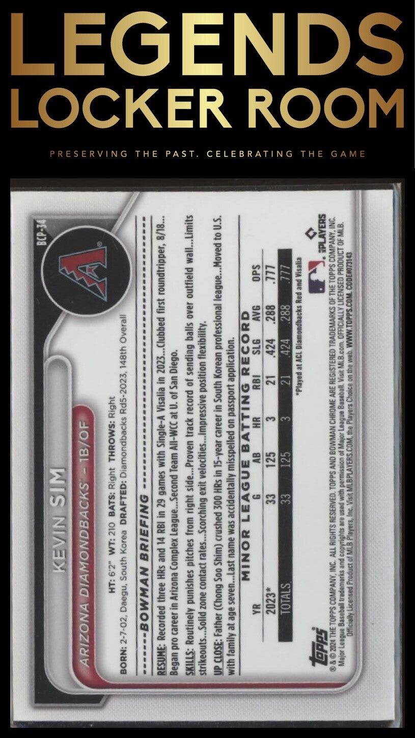 2024 Bowman #BCP-34 Kevin Sim Chrome Prospects