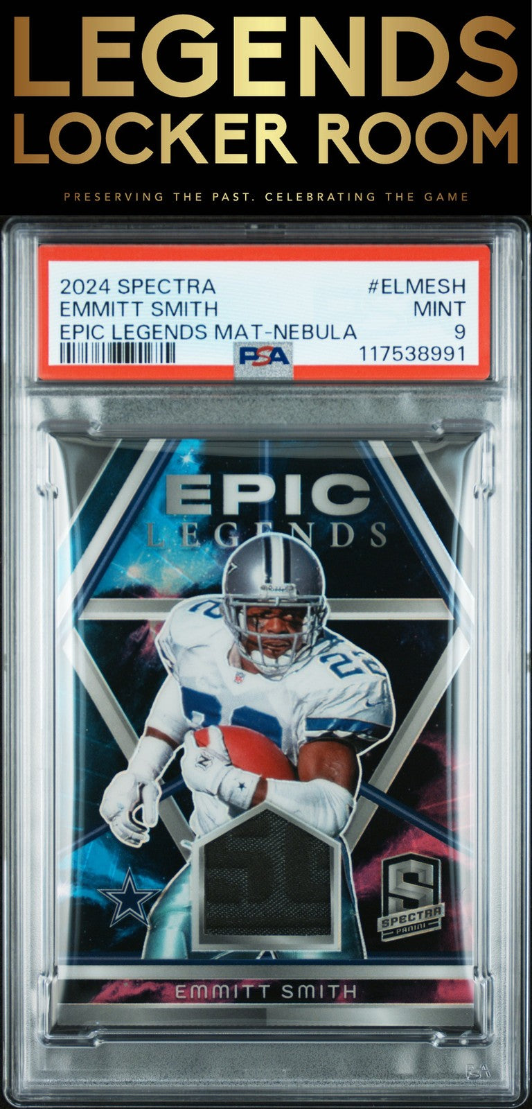 2024 Panini Spectra Epic Legends Materials Emmitt Smith 2/2 Nebula PSA 9