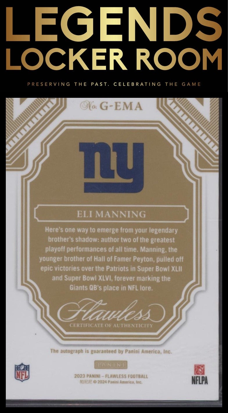 2023 Panini Flawless #G-EMA Eli Manning Greats Sapphire Read /10