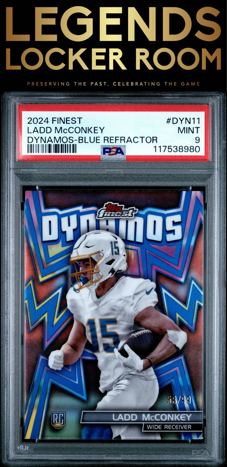 2024 Topps Finest Dynamos #DYN11 Ladd Mcconkey Dynamos-Blue Refractor PSA 9