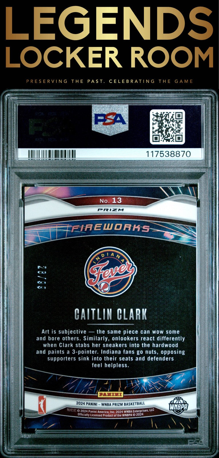 2024 Panini Prizm Wnba Fireworks #13 Caitlin Clark Fireworks-Red Prizm PSA 9